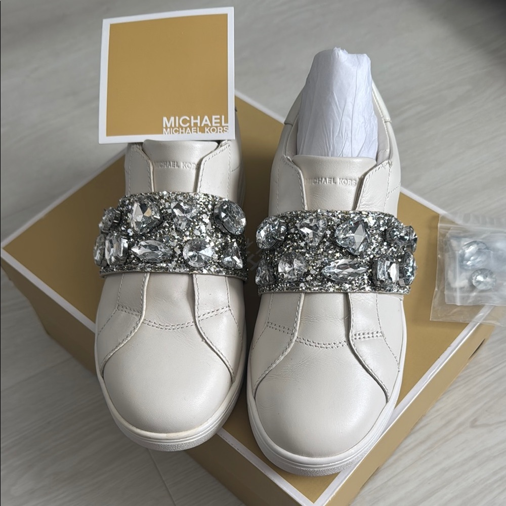 Michael Kors White Silver Embellished Sneakers